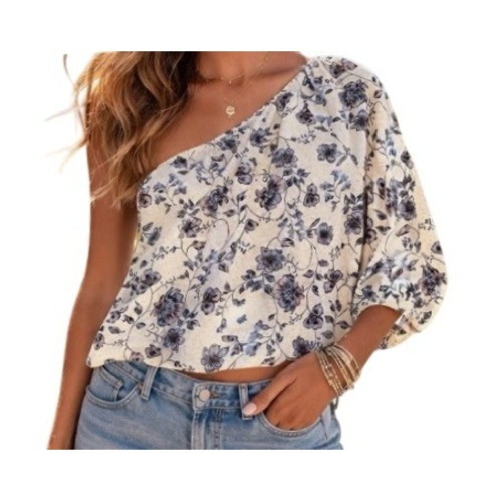 J. Jill Womens 3X One Shoulder Floral Puff Sleeve Top NWT